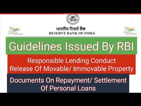 RBI Guidelines - Release Of Documents After Repayment Of Loans