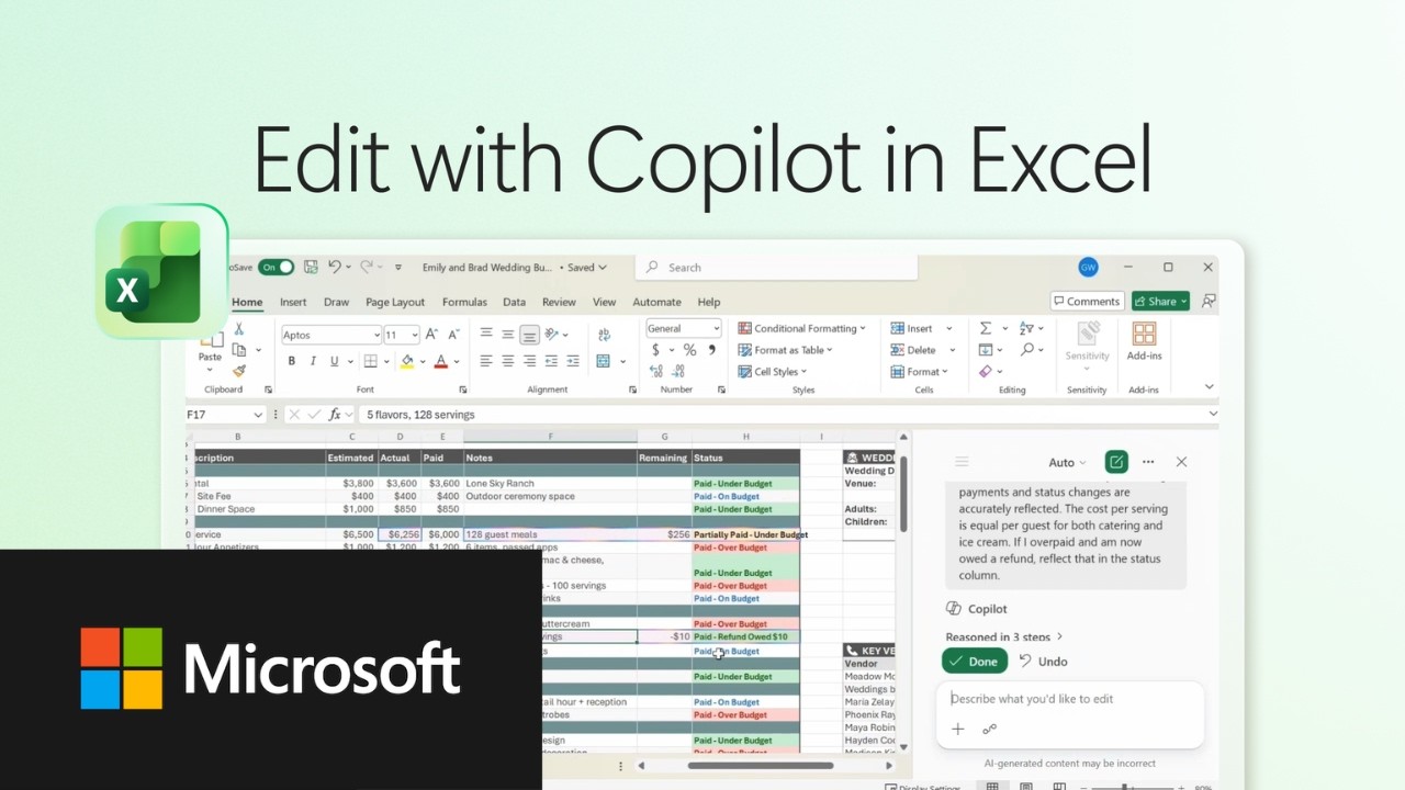 How Copilot can directly edit and update your Excel spreadsheet