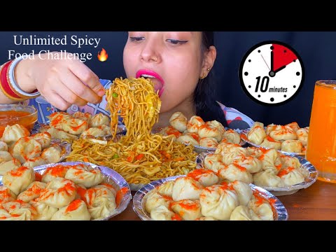 Eating Unlimited Spicy 🔥 Momo, Chowmin Challenge | 10 Min Spicy Food Eating Challenge | Food Sho