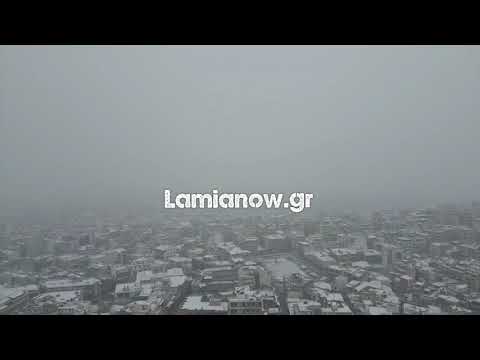 Drone πάνω από τη χιονισμένη Λαμια