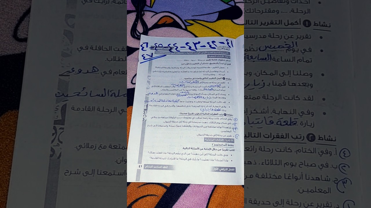 حل صفحة 41 و 42 و 43 كتاب التقييمات عربي للصف السادس الابتدائي الترم الأول