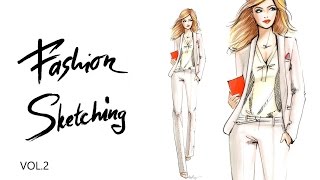 Fashion sketching Офисный стиль Часть 2  Скетч белого брючного костюма