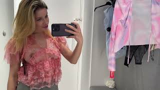 [4K] No Bra Transparent Try on Haul in dressing room amazing outfit