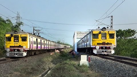 Back to Back EMU Trains Crossing Over Rail Bridge | Howrah-Katwa Local meet Katwa-Howrah Local | ER