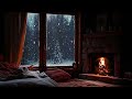 Cozy Hut with Crackling Fireplace, Snow and Wind - Winter Ambience Sounds for Sleeping