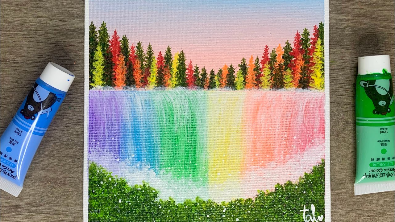Easy Step Rainbow Waterfall Painting Acrylic Painting For Beginners easy-step-rainbow-waterfall-painting-acrylic-painting-for-beginners