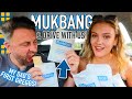 MY DAD'S FIRST EVER TIME AT GREGGS! 😱 MUKBAG & DRIVE WITH US!