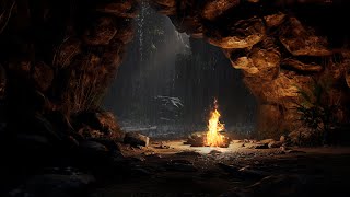 Hidden Cave Sanctuary| The Soothing Sounds of Rain and Crackling Fire for Deep Relaxation