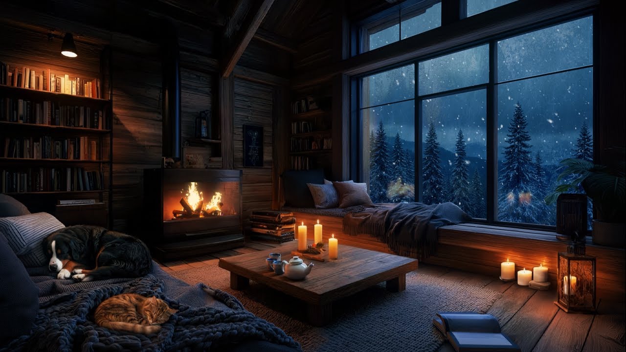 Sounds for Deep Sleep: Fireplace & Winter Blizzard | Cozy Cabin ...