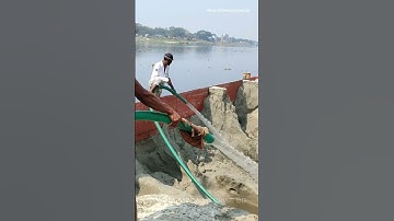 Barge Unloading / Sand is Being Unloaded from Barge with Powerful Pipe Machine’s Part- 329