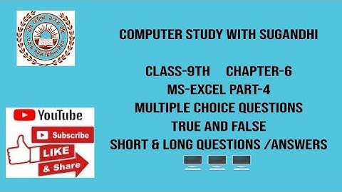 PSEB class-9th chapter-6 MS-Excel Part-4(MCQ, True& False,short& long questions/answers)