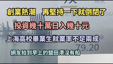 消費熱潮未到，創業熱潮先到，投資幾十萬日入幾十元，再堅持一下就倒閉了，上海高校本科畢業生就業率僅13.64%，研究生就業率17.27%，網友拍到早上的鹽田港沒有泊船 - 天天要聞