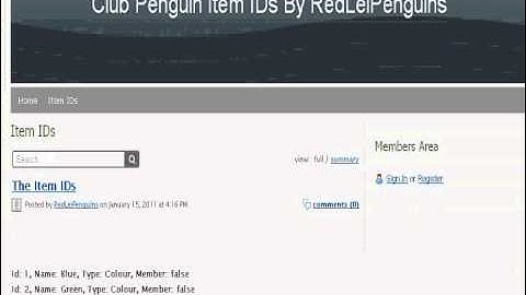 Club Penguin Item IDs