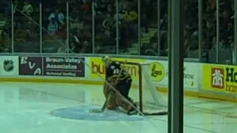 Dan SPence, Sarnia Sting goalie warming up.