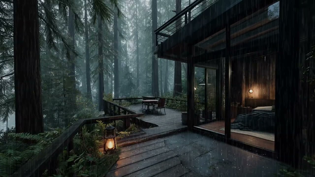 Peaceful Rainy Night Forest Room Ambience | Sleep & Relax [No Music]