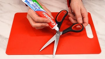 Apply toothpaste to scissors. Effect will quickly surprise you