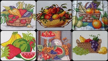 Fruit Cross stitch pattern designs for dinning table mats || ponto de cruz