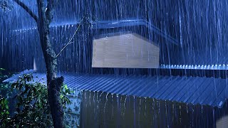 Goodbye Restlessness to Sleep Fast with Heavy Rain &amp; Thunder Sounds Threatening on Tin Roof at Night