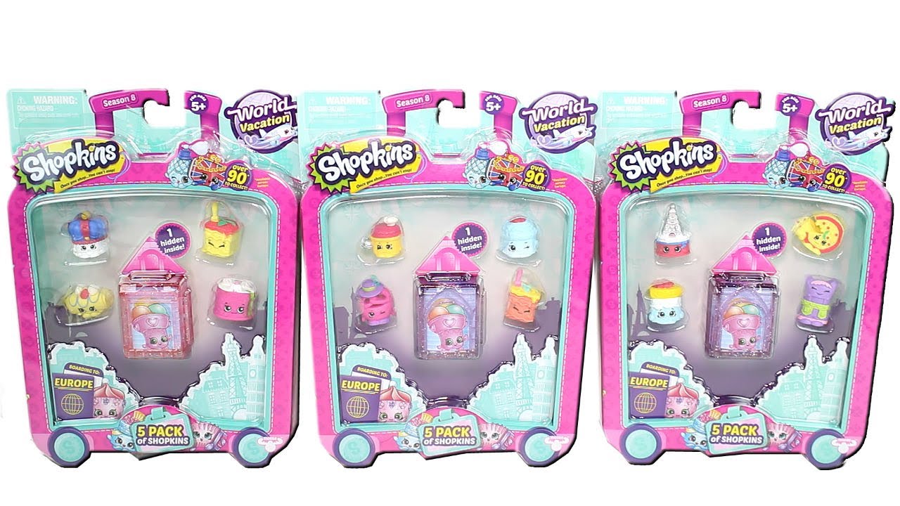 Shopkins World Vacation Season 8 Boarding to Europe 5 Packs Unboxing