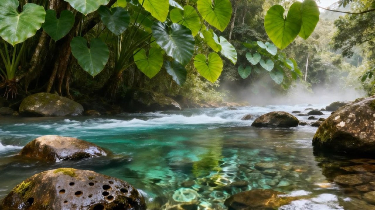 Tropical River Stream ASMR 💦🌿 | Stress Relief & Natural White Noise