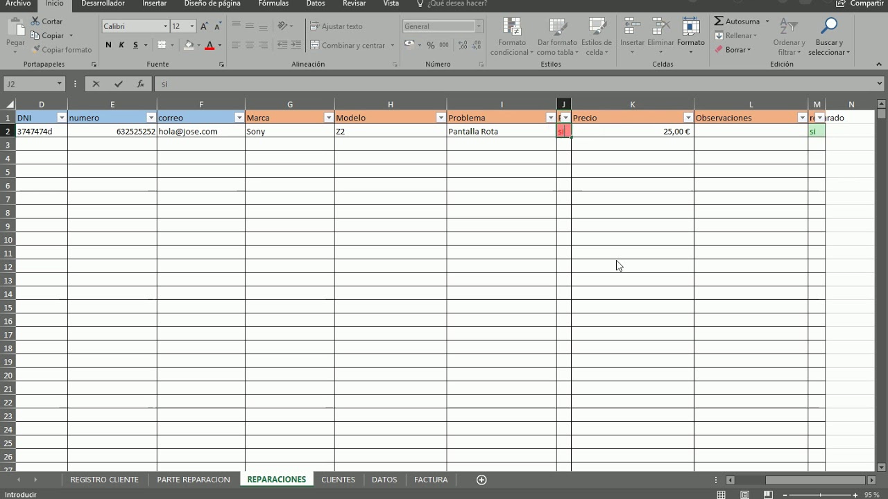 Excel para Servicio técnico telefonía y gestión clientes - YouTube