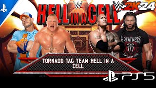 WWE 2K24 Gameplay - Team Brock Lesnar Vs Bloodline || Tag Team Match || Hell In A Cell