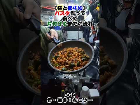 【猫と車中泊】パスタ作って片付けるまで #旅 #猫 #車中泊 #料理 #旅行vlog