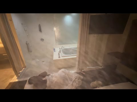 Laying on the floor next to the shower for a deep sleep. Hot steamy shower sounds for  sleeping. 