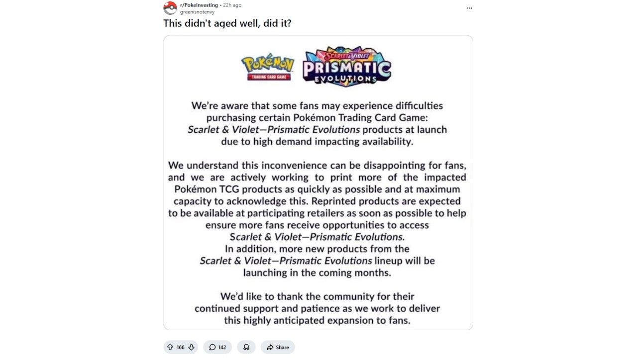 Инвесторы Pokemon упустили возможность получить призматические эволюции из-за этого.