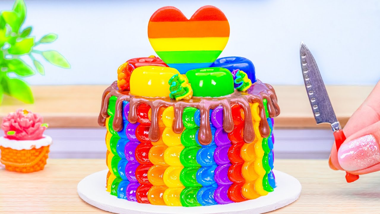 Satisfying Rainbow Cake Recipe with Chocolate Decorating ️ Mini Cake ...