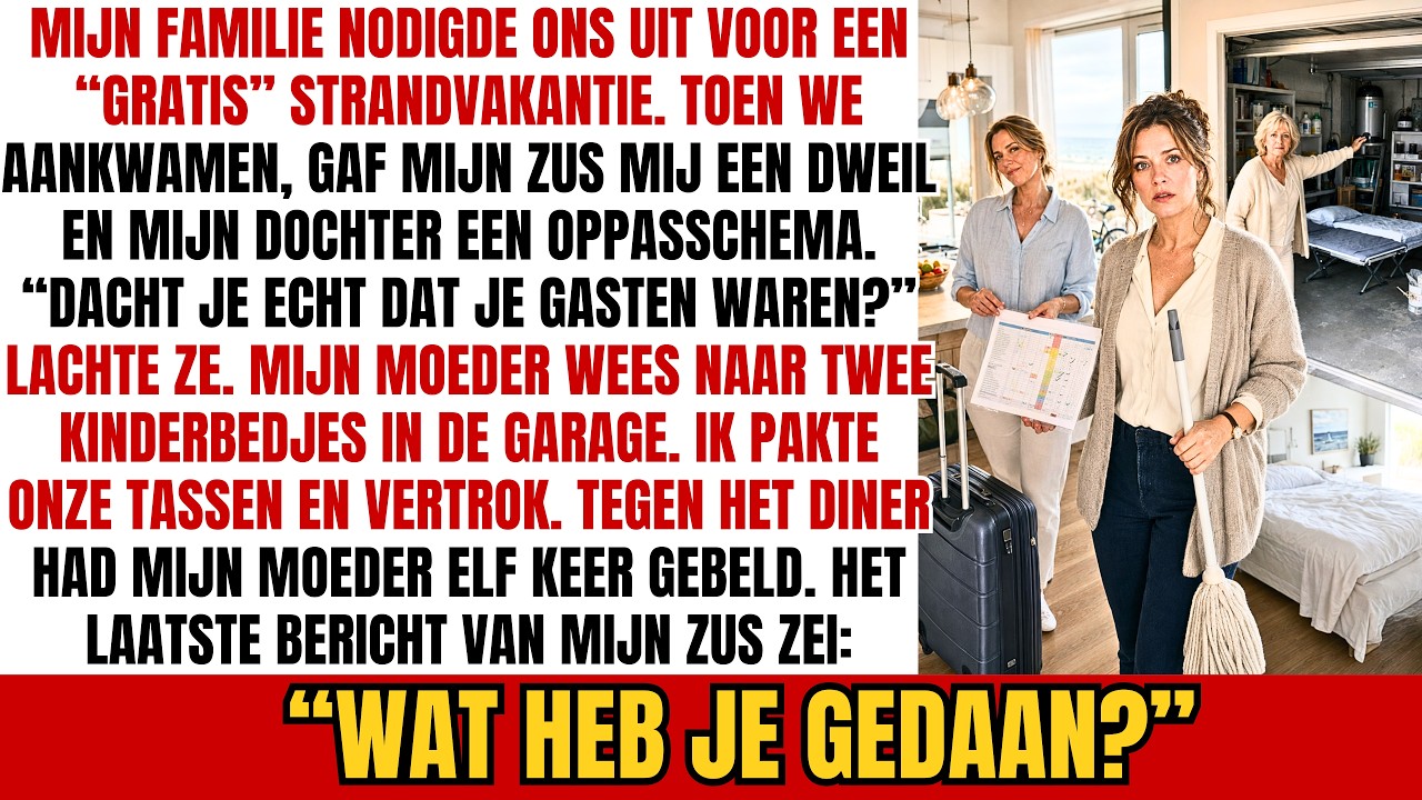 De dweil werd in mijn handen geduwd voordat ik de keuken zag, en het gelamineerde oppasschema voor mijn vijftienjarige dochter volgde een seconde later. “Dachten jullie echt dat jullie gasten...
