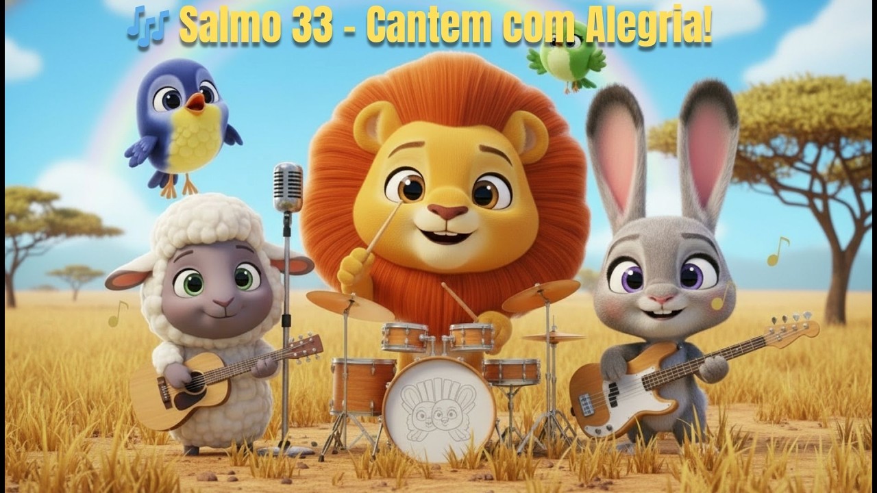 🎶 Salmo 33 – Cantem com Alegria! | Música Infantil Cristã 🦁🐰🐑