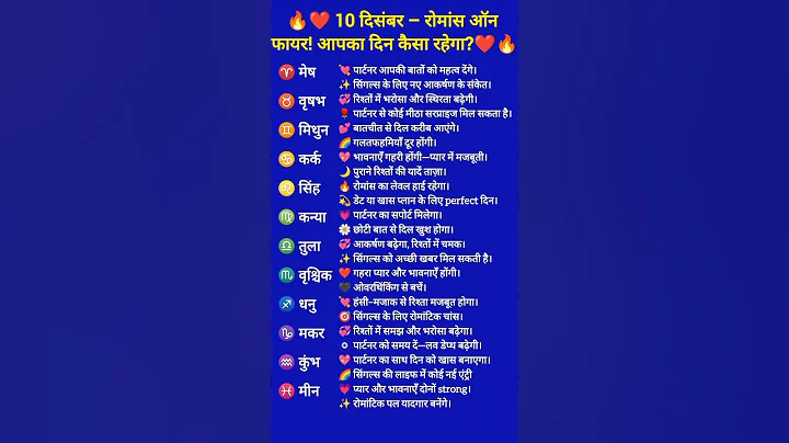 ❤️ 10 दिसंबर – रोमांस ऑन फायर! आपका दिन कैसा रहेगा? ❤️