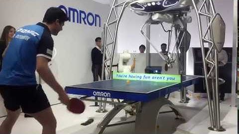 Table tennis champion Dimitrij Ovtcharov plays the game at Hannover Messe