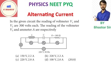 In the given circuit the reading of voltmeter V1 and V2 are 300 volts each. The reading of the voltm