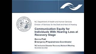 "Communication Equity for Individuals with Hearing Loss" featuring Donna Pratt, NCDHHS