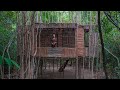 Solo Bushcrafts Build Wooden Villa to Live, Girl Live Off Grid