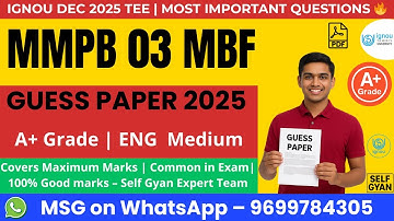 MMPB 03 Guess Paper 2025 🔥 MBF IGNOU Important Questions | Pass Easily | Self Gyan