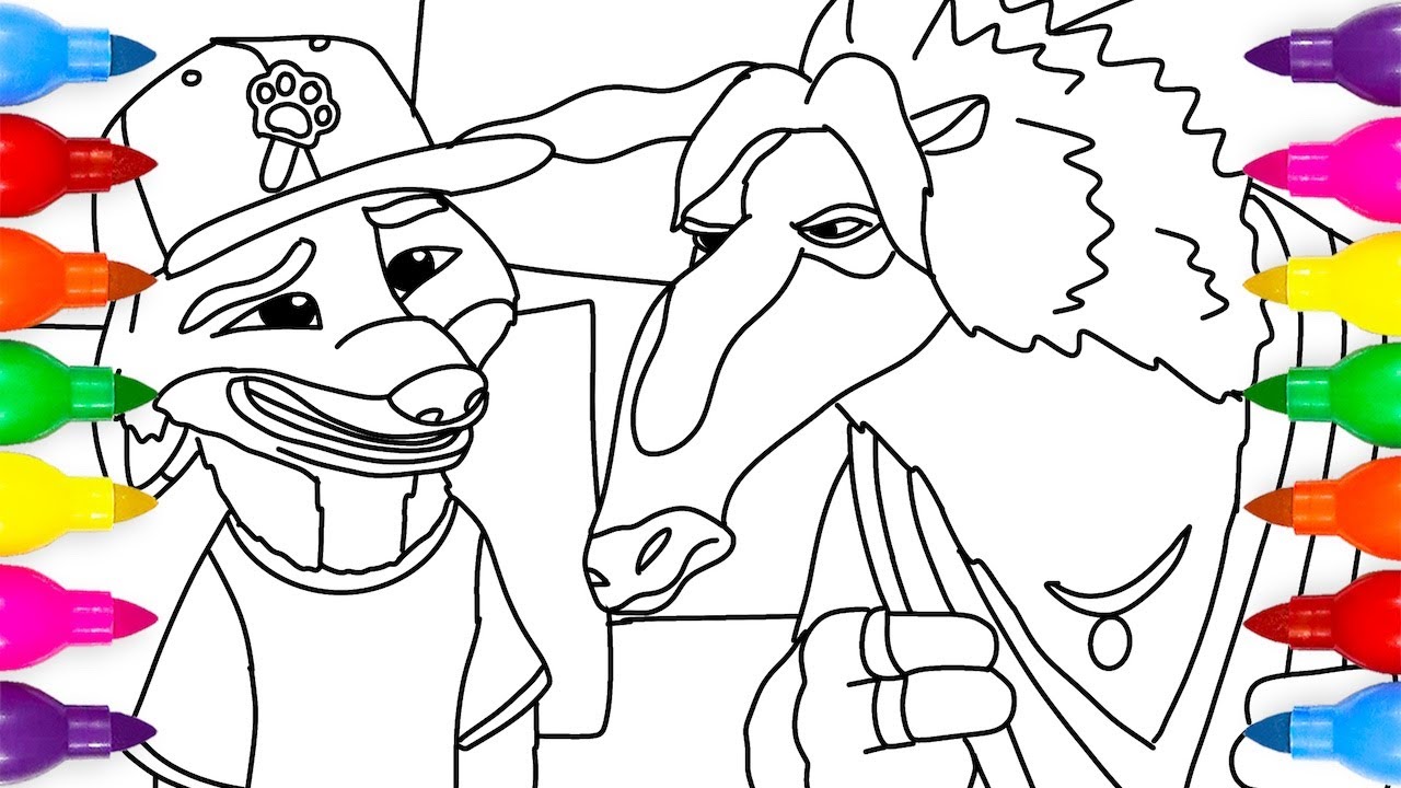 Раскраска "Ник и Энтони" из мультфильма "Зверополис 2".