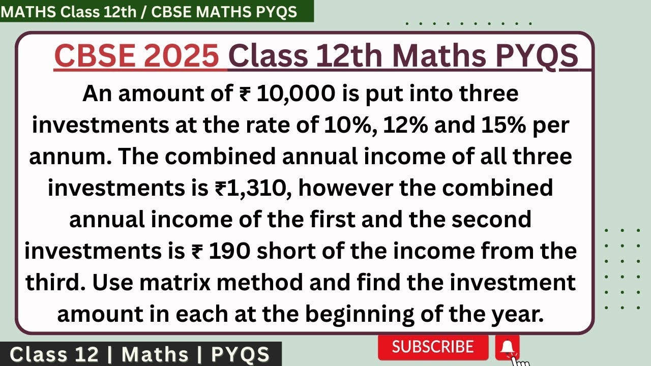 An amount of ₹ 10,000 is put into three investments at the rate of 10%, 12% and 15% per annum. The