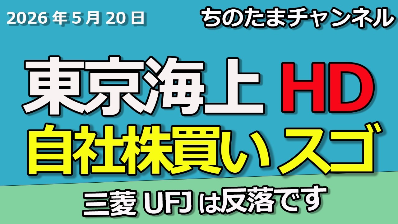 東京海上ホールディングスが飛びました　自社株買いが凄い保険株　三菱UFJは下落ですね。
