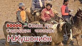 картинка: Бузкаши 03.03.2024 50000 сомон Садриддин човандоз н.Кушониён 🐎 Рустам Соҳибов ш.Бохтар 🐎 