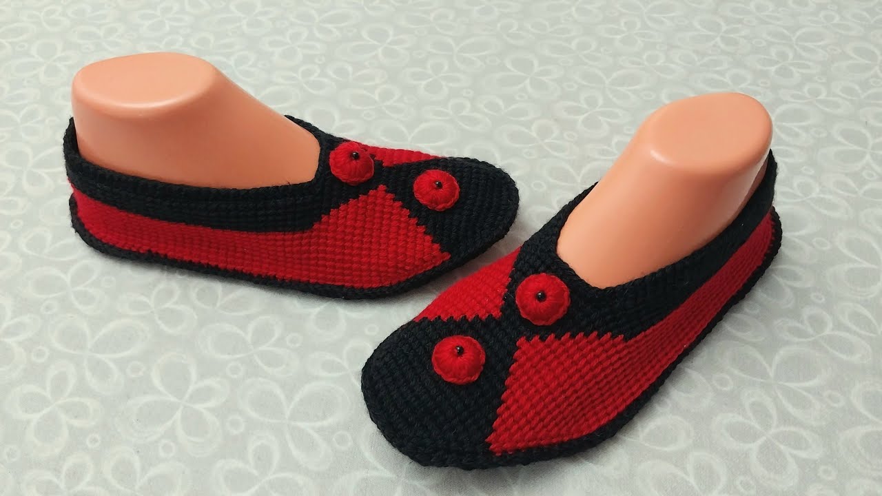 Düğmeli Keçe Tabanlı Babet/Tunus İşi Babet