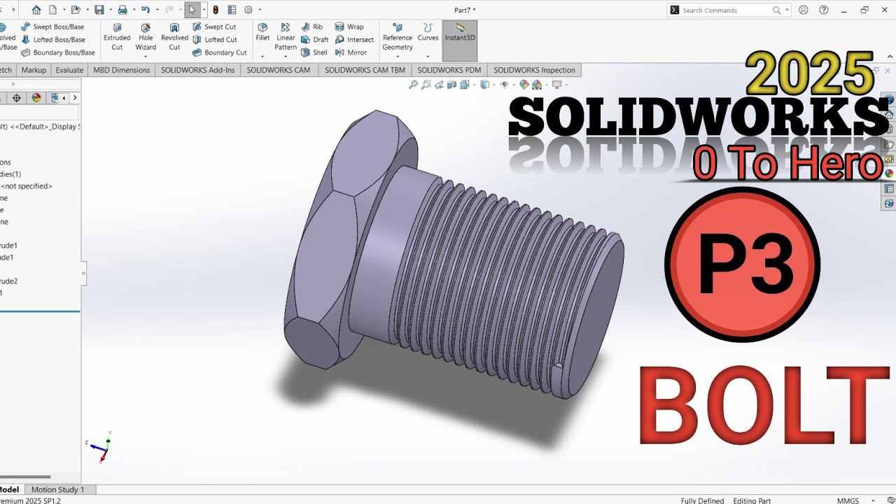 Solidworks Bolt Design Tutorial SOLIDWORKS Tutorial | Easy bolt making lesson| 0 to Hero series of ...