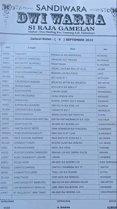 JADWAL SANDIWARA DWI WARNA BULAN SEPTEMBER 2022