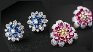 Ethical And Luxury Diamond Ruby And Blue Sapphire Stud Earrings For Evening Wear