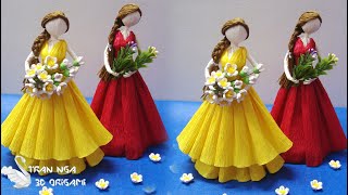 DIY Crepe paper doll tutorial home decoration idea | tutorial de muñeca de papel crepé