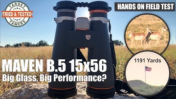 Maven B5 Review - Jacht op grote afstand met een 15x56 verrekijker - Antilopen op 599 meter, Vee ...