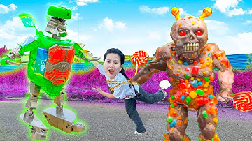 Changcady tìm được siêu nhân robot từ chai nước, chiến thắng quái vật, nhận được rất nhiều kẹo