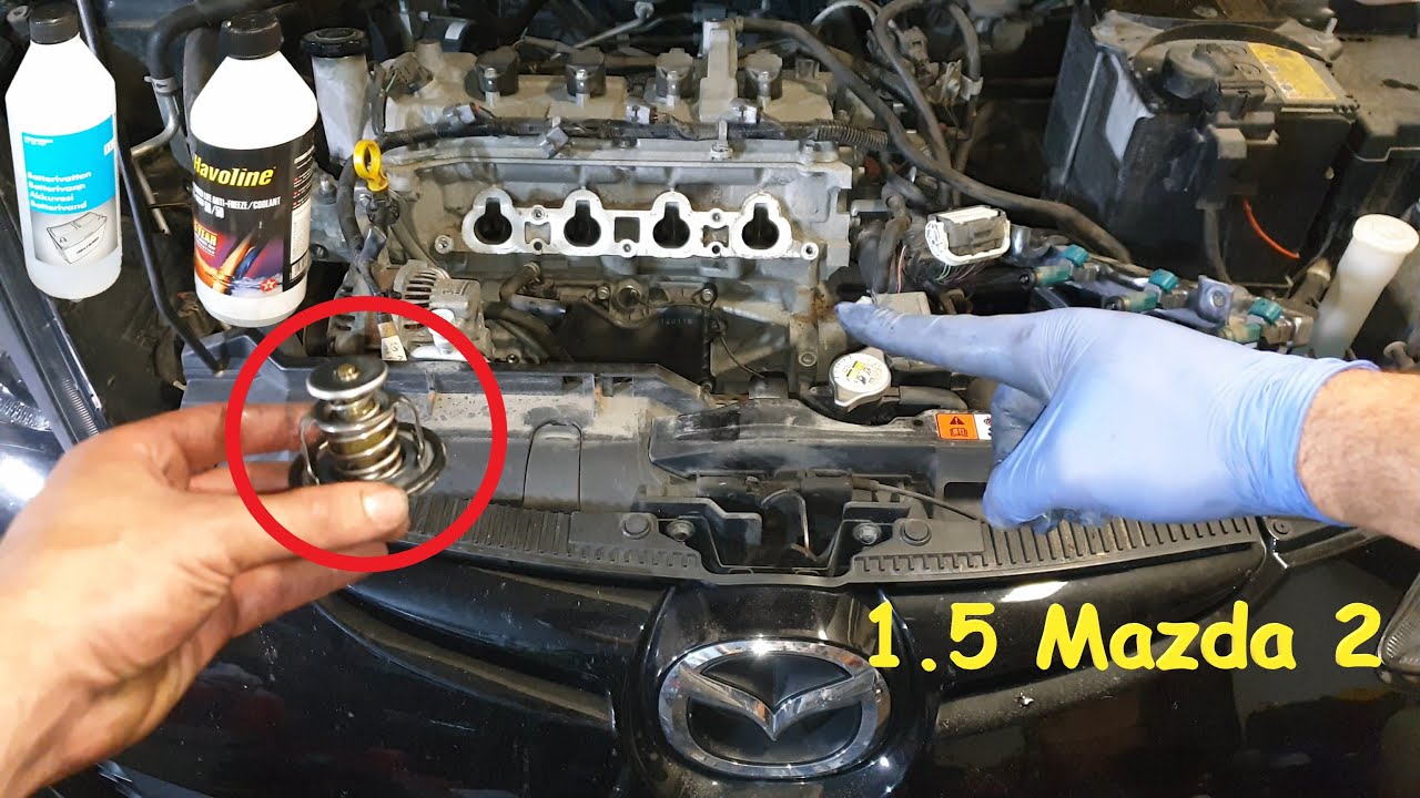 1.5 Mazda 2 Coolant Change and Thermostat Replacement - YouTube